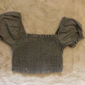 ASOS cropped shirred top with puffy sleeves